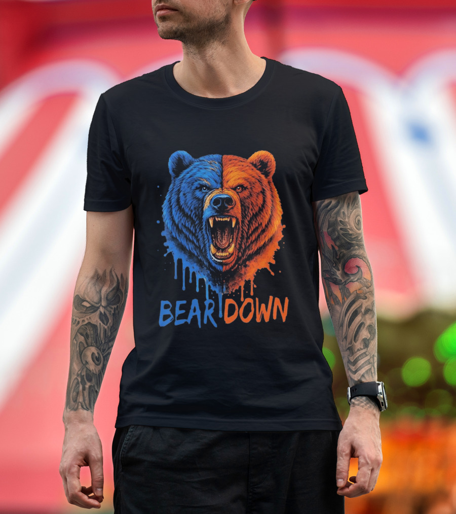 Bear Down Good Better Best Fierce Blue And Orange Bear Face T-Shirt