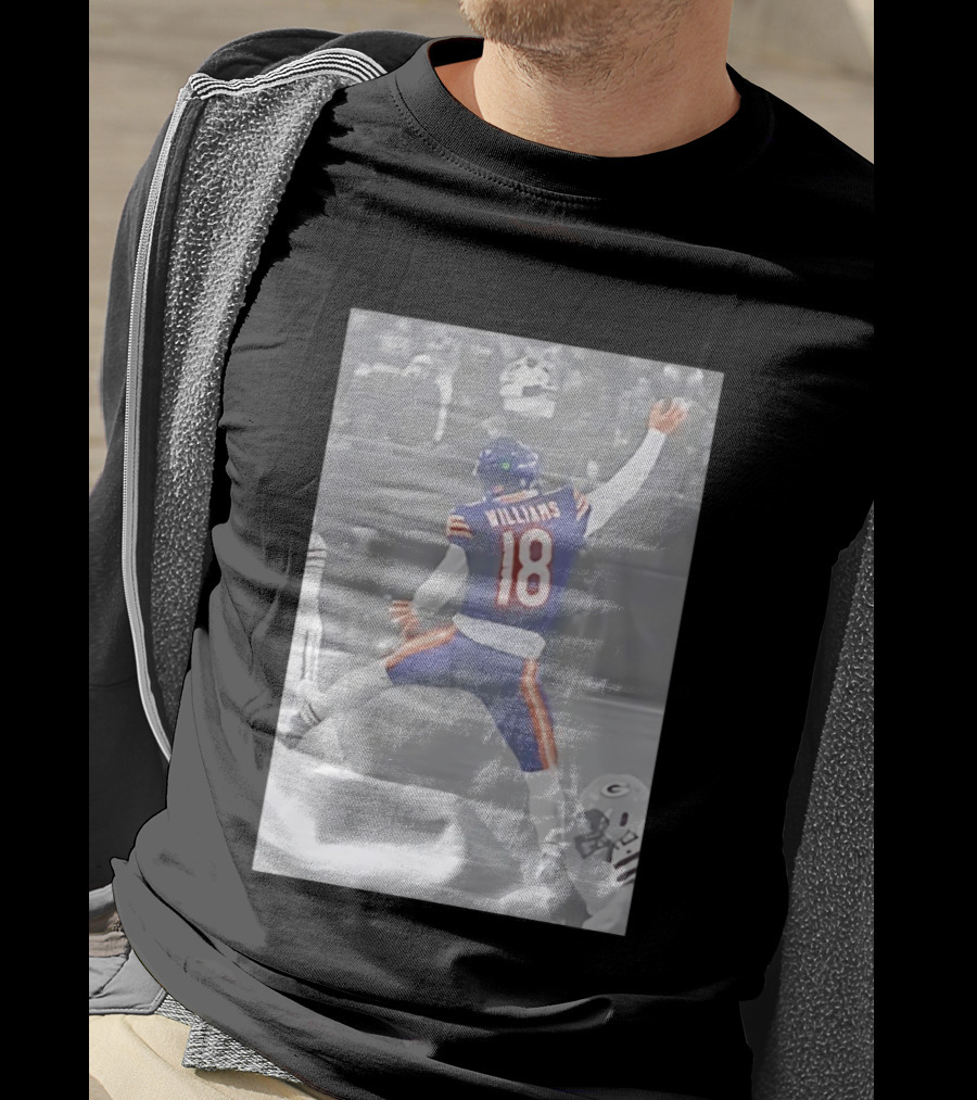 Caleb Williams Iconic Jumpman Football Moment Number 18 Blue And Orange T-Shirt