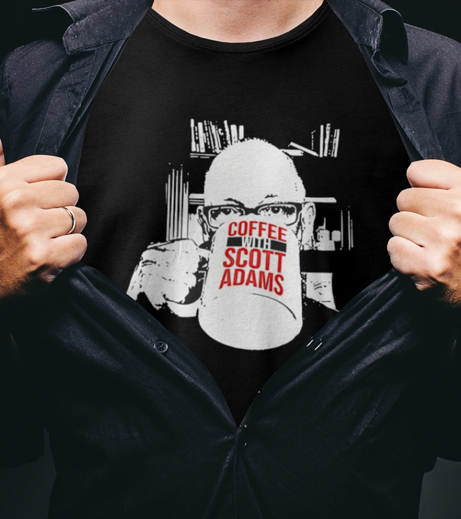 Coffee With Scott Adams Graphic Art And Bookshelves T-Shirt
