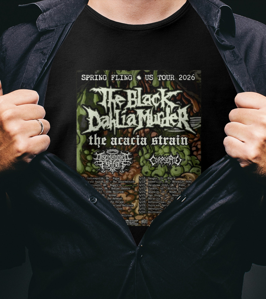 Spring Fling US Tour 2026 The Black Dahlia Murder The Acacia Strain Full Schedule Tour Dates T-Shirt