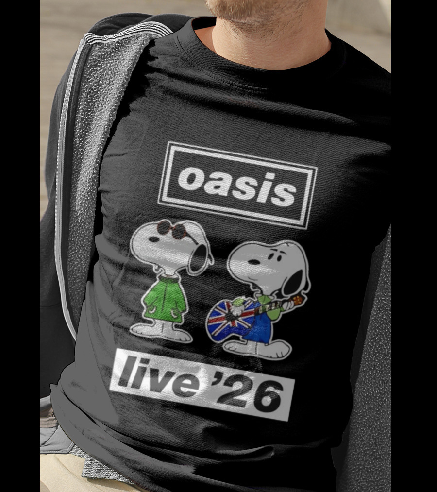 Oasis Snoopy Live '26 Union Jack Guitar T-Shirt