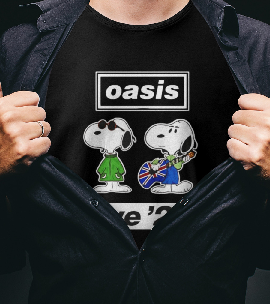 Oasis Snoopy Live '26 Union Jack Guitar T-Shirt