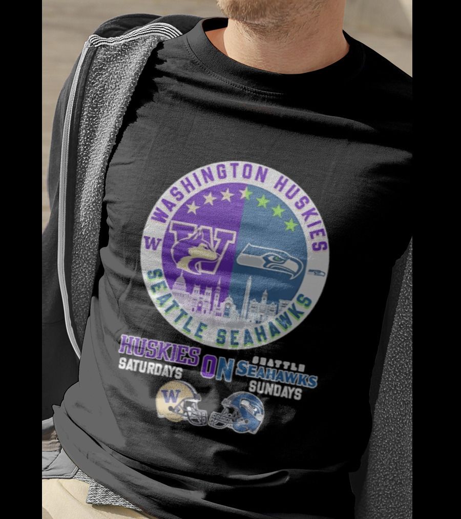 Washington Huskies Saturdays Seattle Seahawks Sundays Football Helmet Mashup T-Shirt