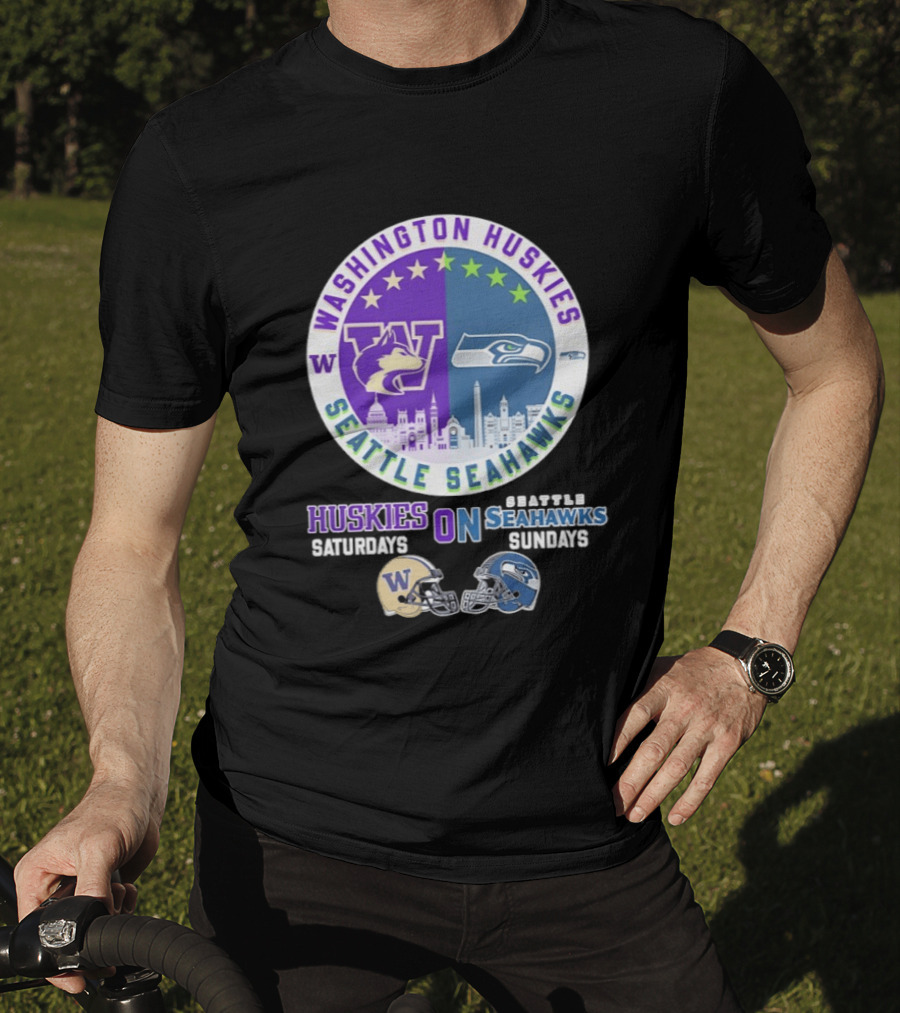 Washington Huskies Saturdays Seattle Seahawks Sundays Football Helmet Mashup T-Shirt
