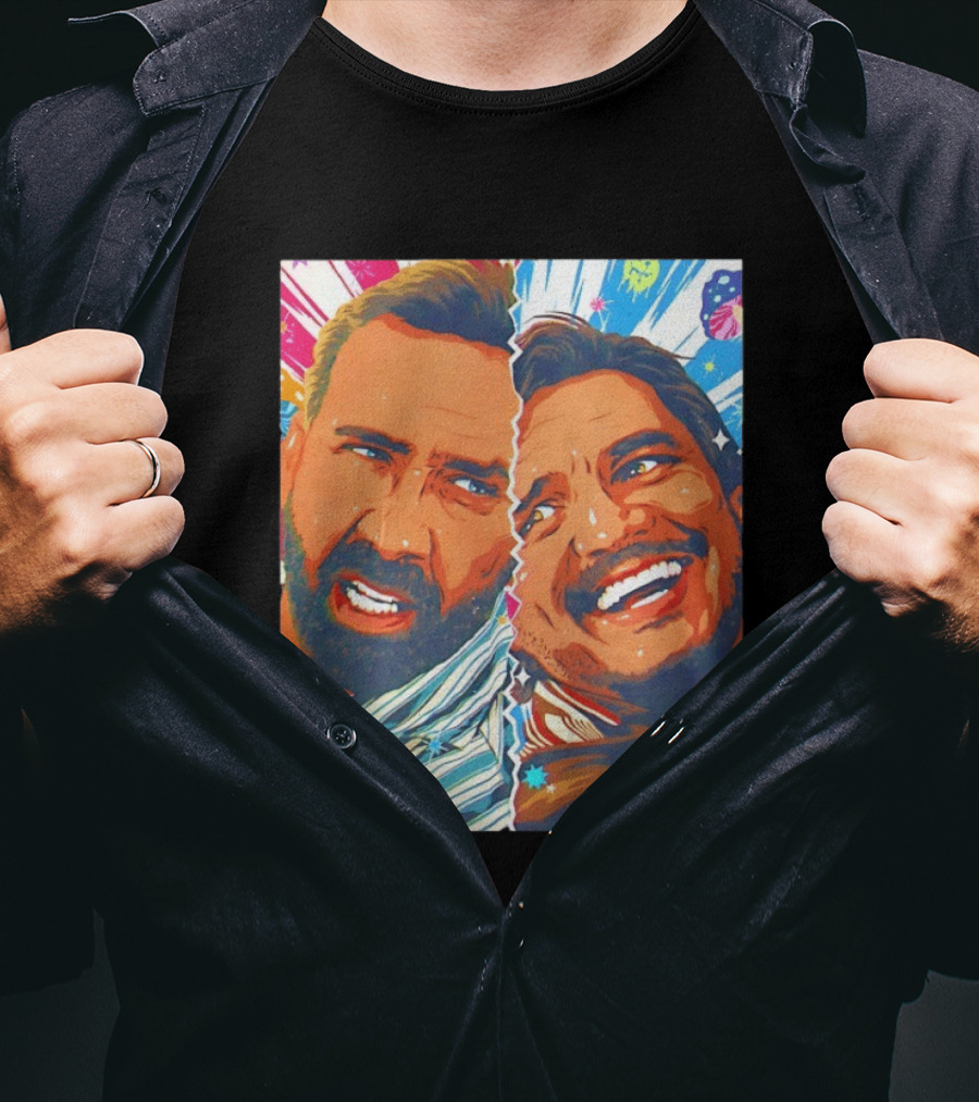 Pedro Pascal Nicolas Cage Colorful Retro Pop Art Face Off T-Shirt