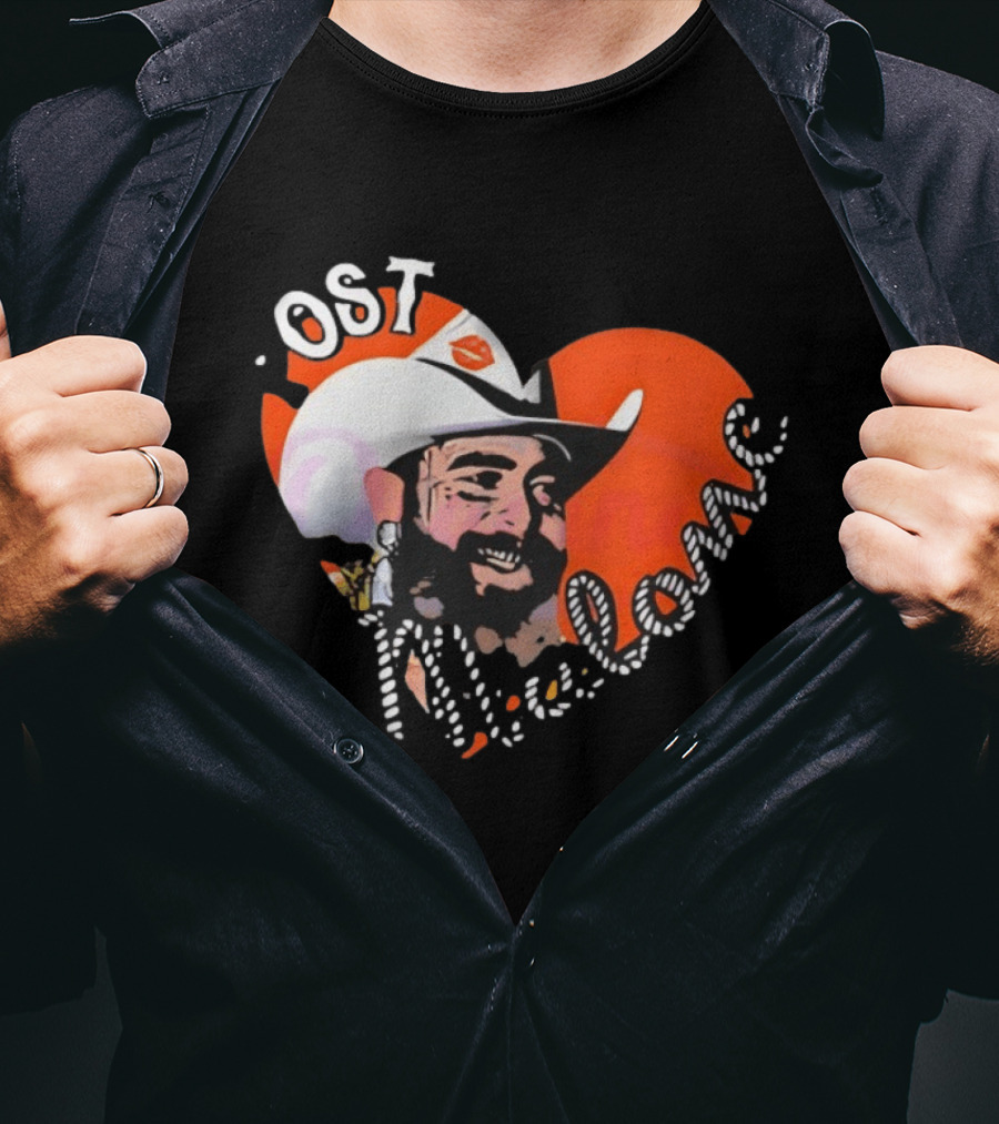 Post Malone Heart Cowboy Hat Red White T-Shirt