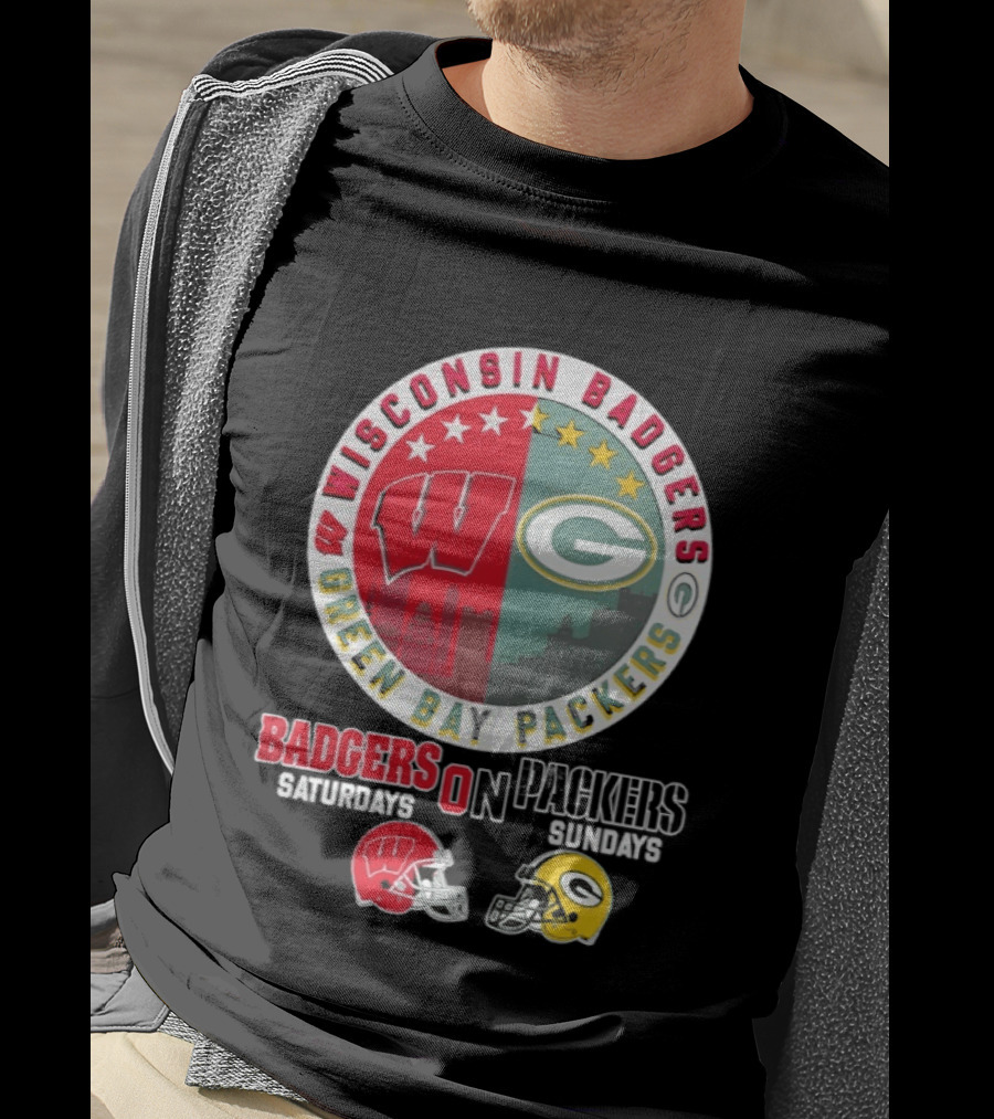 Wisconsin Badgers Green Bay Packers Saturdays Sundays Helmet Mashup T-Shirt