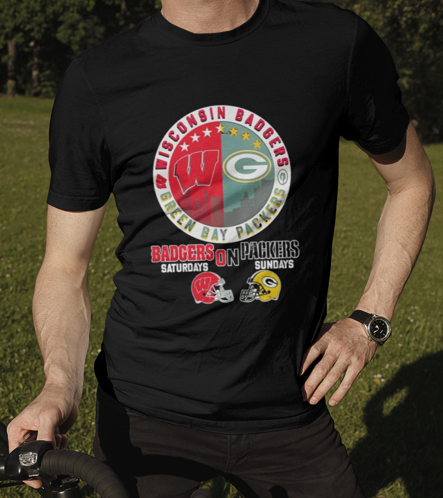 Wisconsin Badgers Green Bay Packers Saturdays Sundays Helmet Mashup T-Shirt