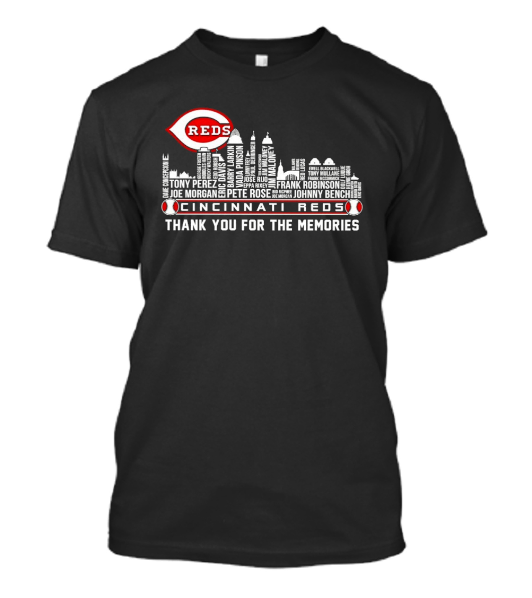 Cincinnati Reds Skyline City Tony Perez Frank Robinson Johnny Bench Thank You For The Memories T-Shirt