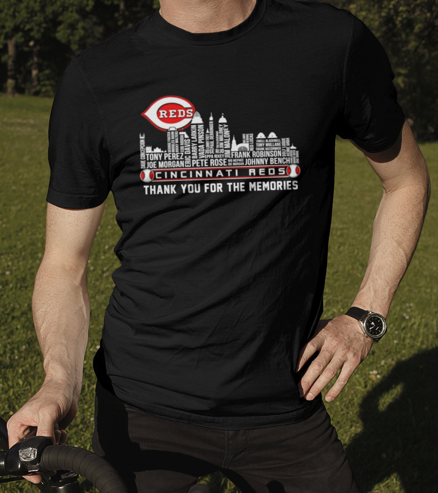 Cincinnati Reds Skyline City Tony Perez Frank Robinson Johnny Bench Thank You For The Memories T-Shirt