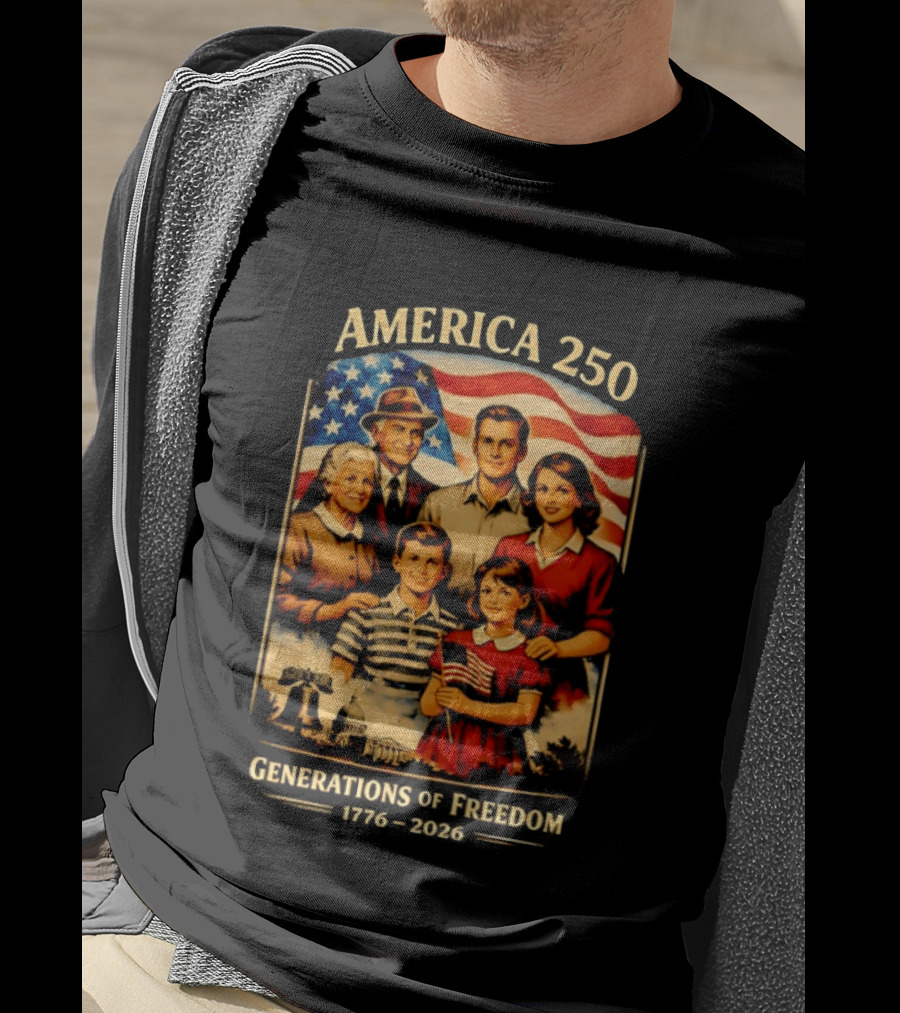 America 250 Generations Of Freedom 1776 2026 Vintage Family With Flag T-Shirt