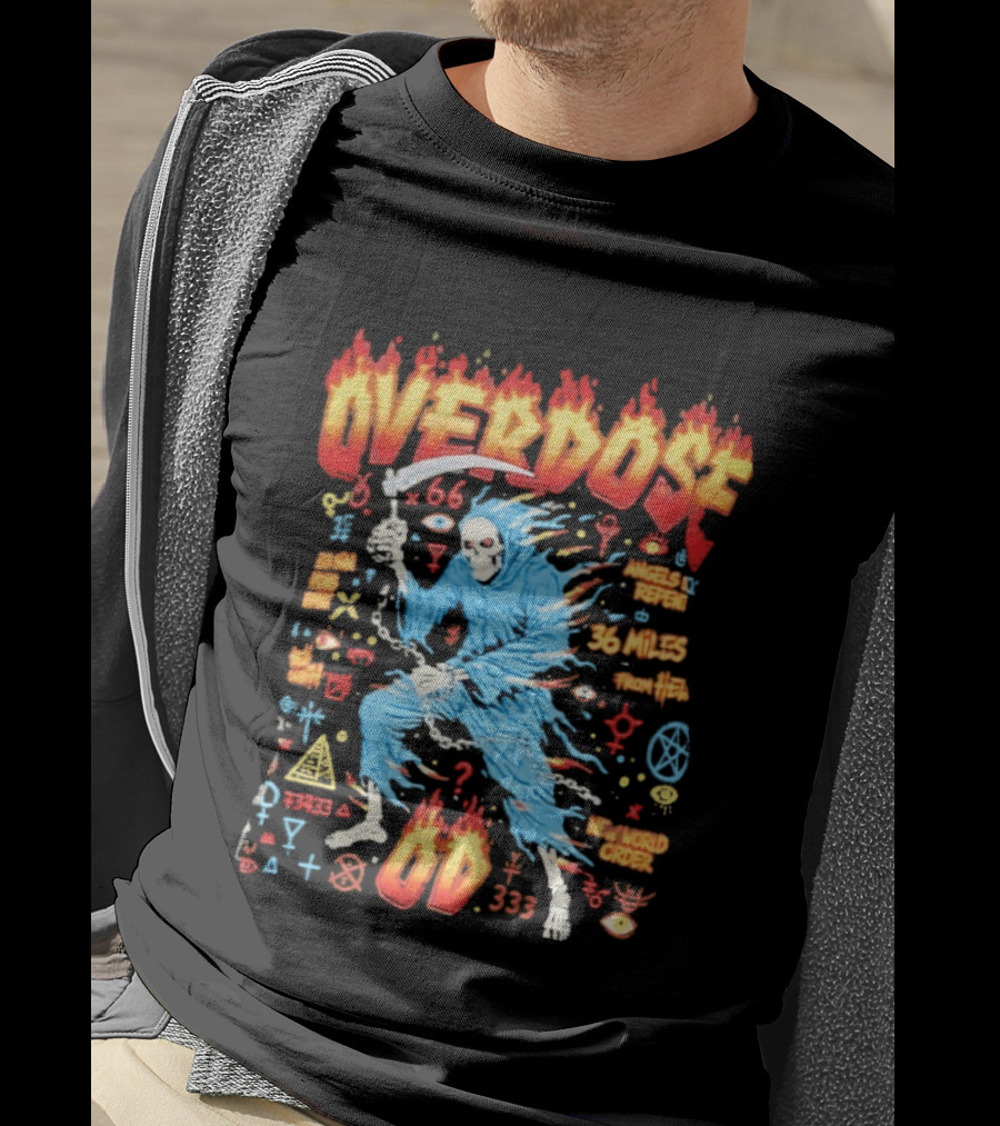 Overdose Grim Reaper Angels Repent 36 Miles From Hell 65 Neon New World Order OD 333 T-Shirt