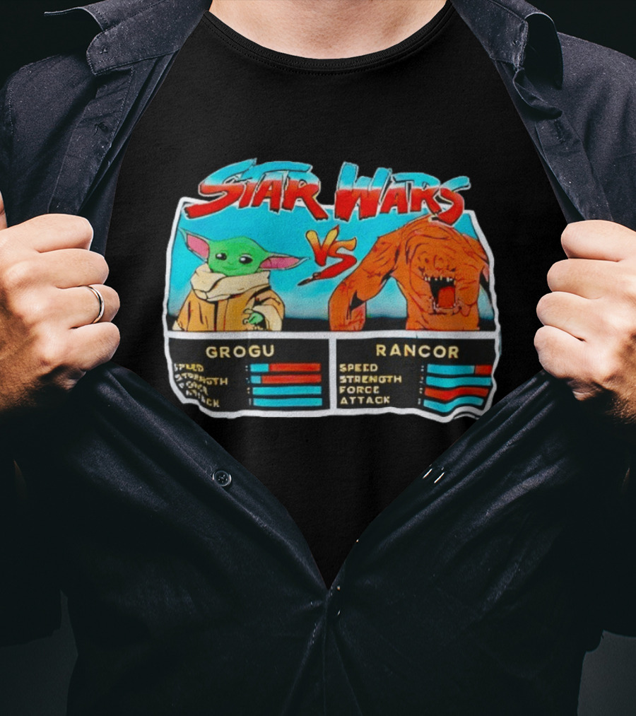 Star Wars Grogu Vs Rancor Speed Strength Force Attack T-Shirt