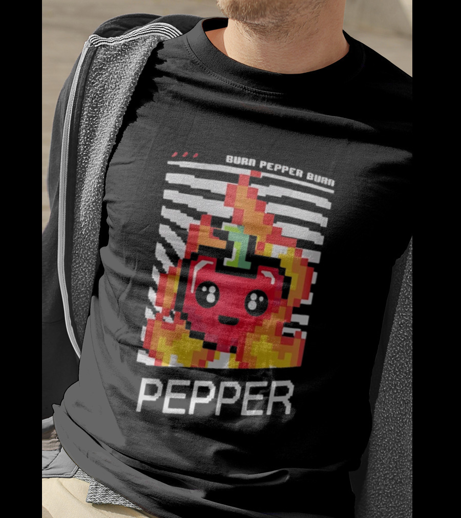 Burn Pepper Burn Pixel Art Pepper Fiery T-Shirt
