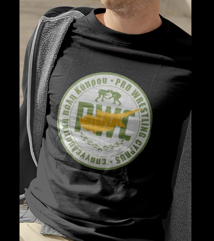 Pro Wrestling Cyprus Grappling Emblem With PWC And Cyprus Map T-Shirt