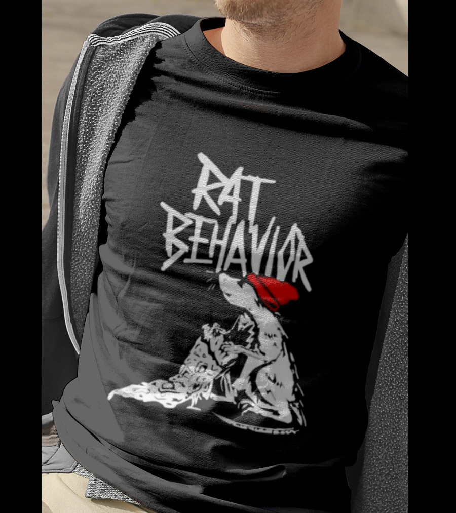 Rat Behavior Graphic With Red Hat And White Rat T-Shirt