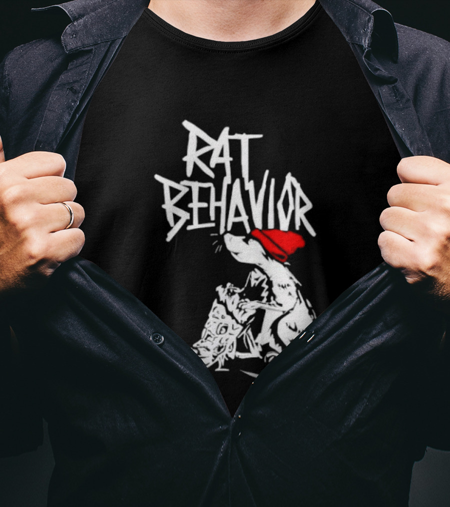 Rat Behavior Graphic With Red Hat And White Rat T-Shirt