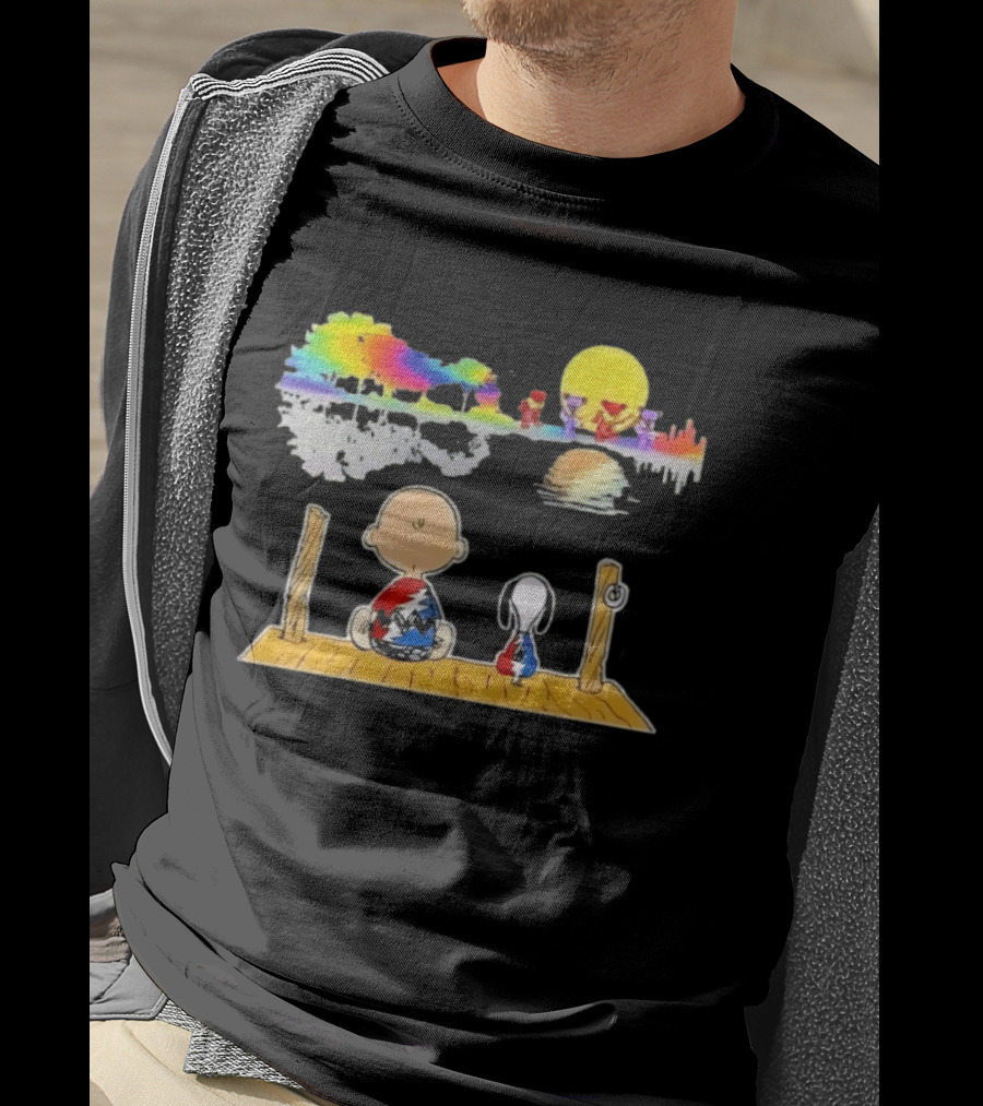Charlie Brown Snoopy Grateful Dead Dancing Bears Reflective Scene T-Shirt