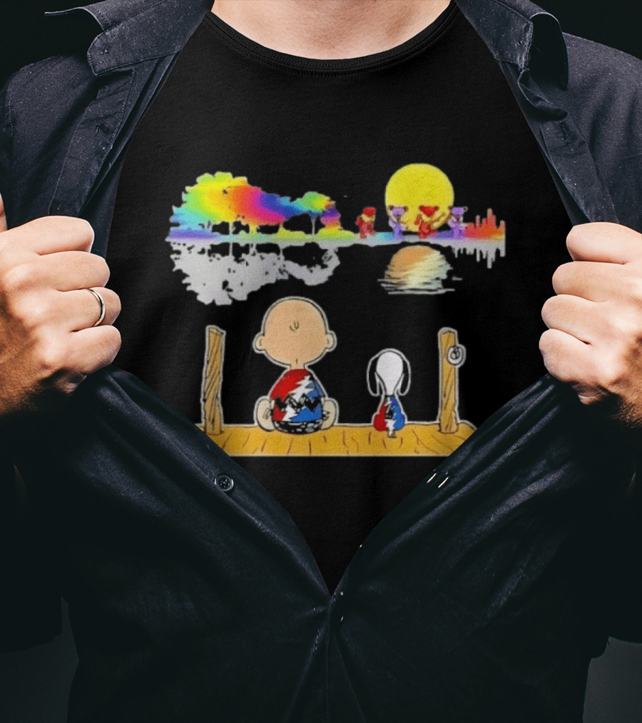 Charlie Brown Snoopy Grateful Dead Dancing Bears Reflective Scene T-Shirt