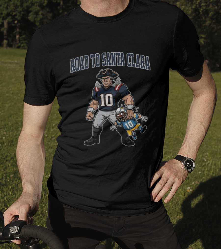 Road To Santa Clara Patriots Cartoon Holding Number 10 Football T-Shirt