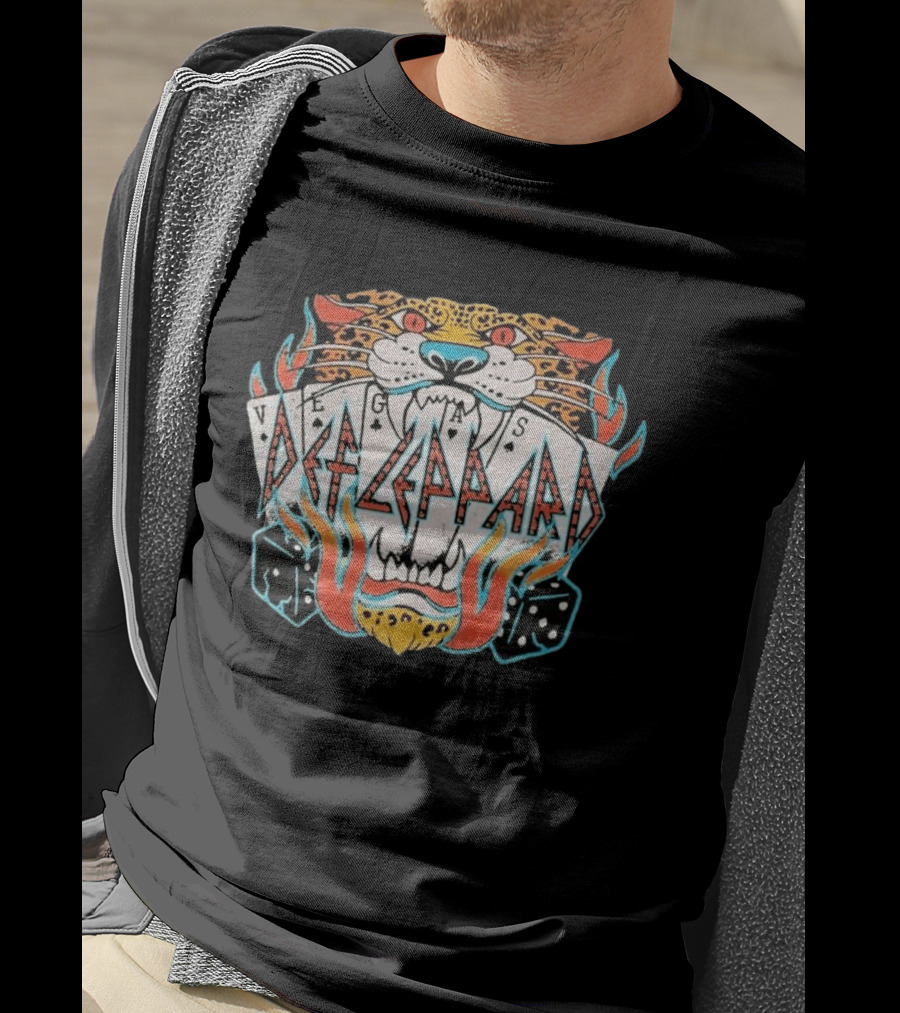 Def Leppard Las Vegas Residency Collection 2026 Vegas Cards Tiger Dice Flame T-Shirt