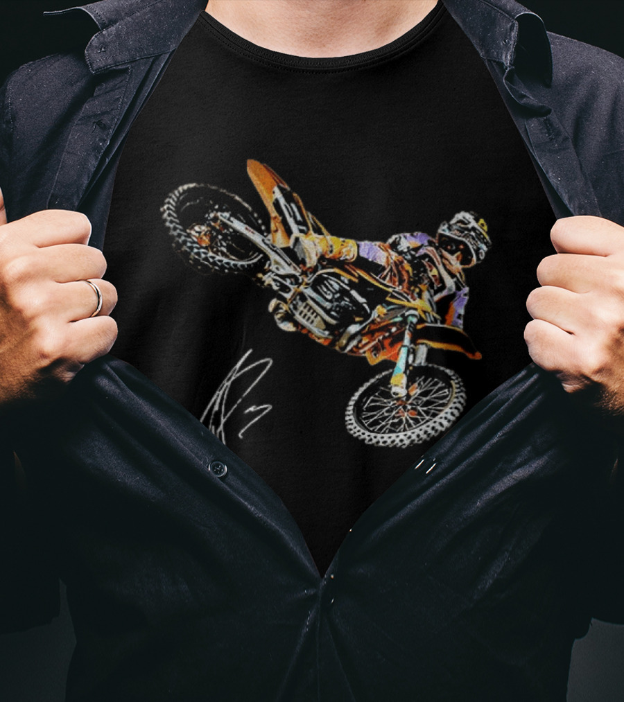 Eli Tomac AMA Supercross Anaheim1 Racing Autographed 2023 Motocross Champion T-Shirt