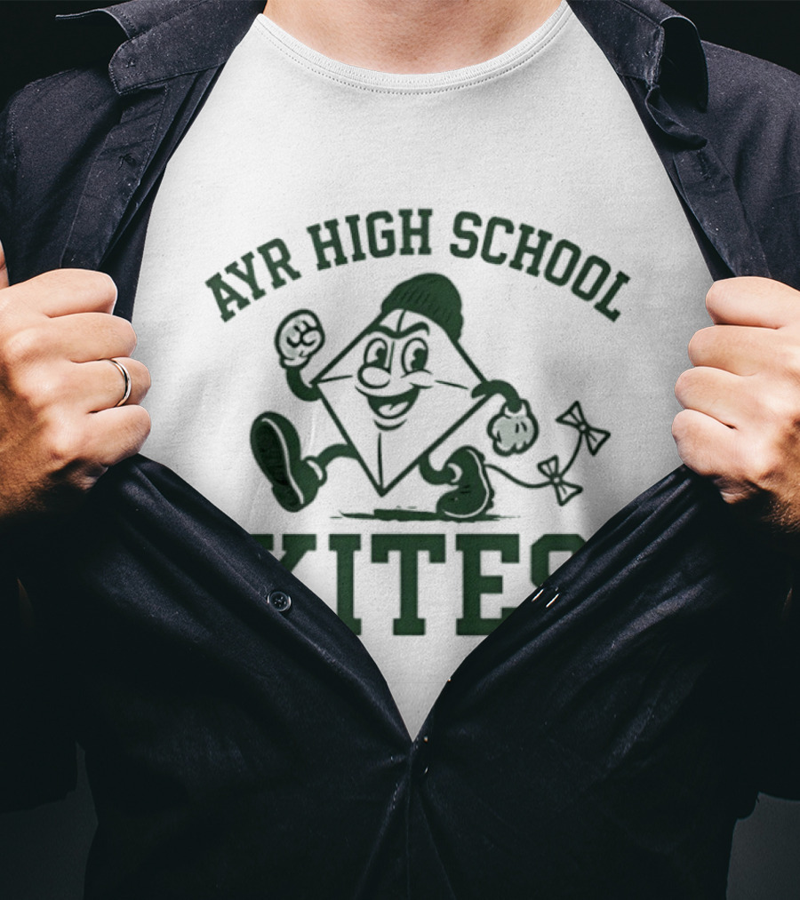 Ayr High School Kites Mascot Cartoon Character With Sneakers And Cap T-Shirt