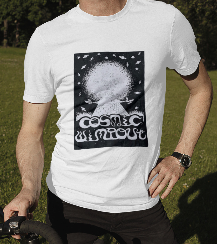 Cosmic Wimpout Psychedelic Pyramid Dice Explosion With UFOs And Stars T-Shirt