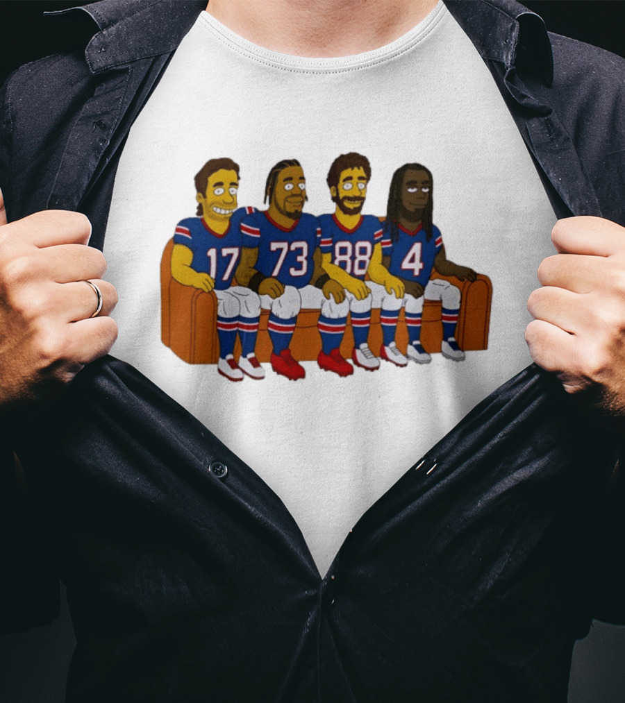 Josh Allen Dion Dawkins Dawson Knox Stefon Diggs Buffalo Bills Cartoon Characters On Couch T-Shirt