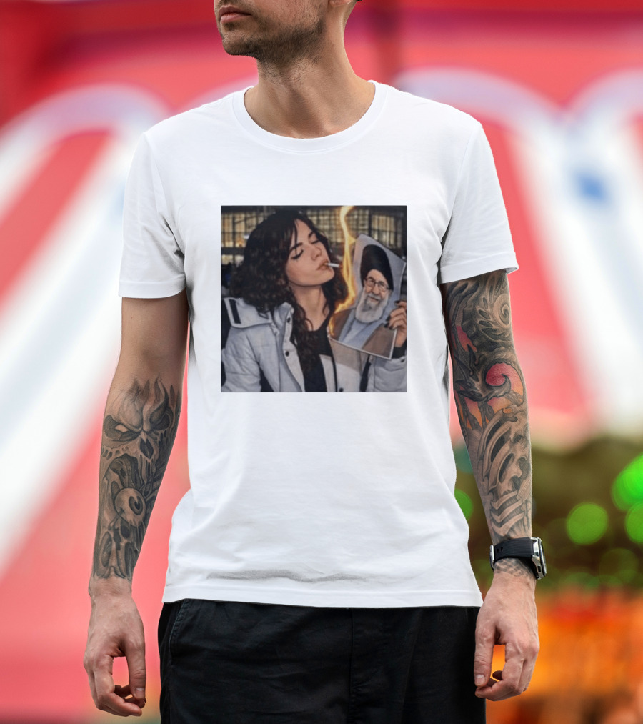 Burning Image Of Khamenei Revolution Rebellion Symbolism T-Shirt