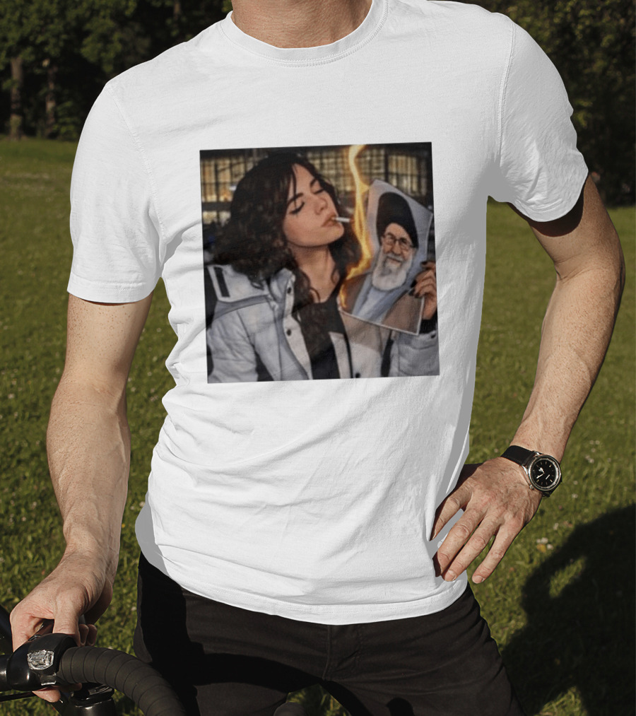 Burning Image Of Khamenei Revolution Rebellion Symbolism T-Shirt