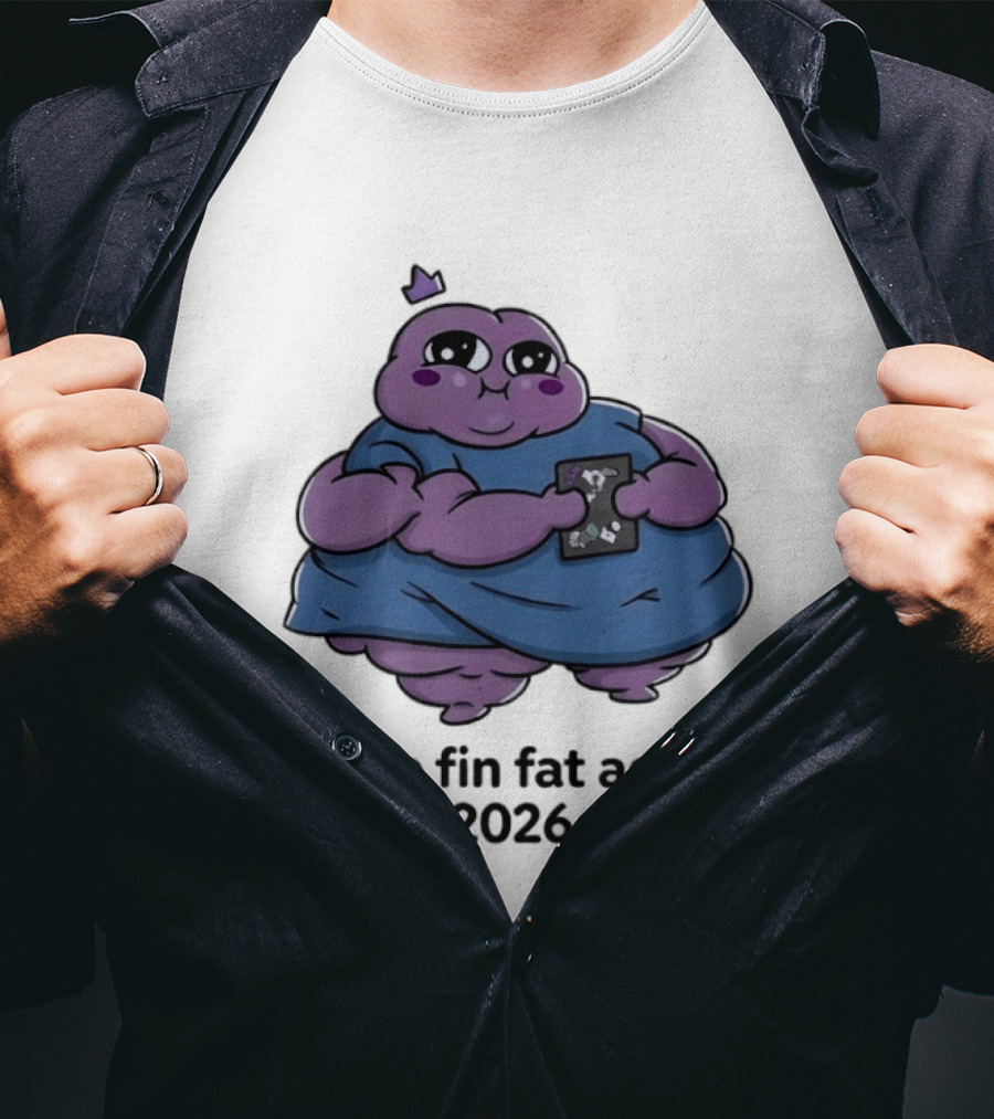 Make Fin Fat Again 2026 Cartoon Character Holding Card T-Shirt