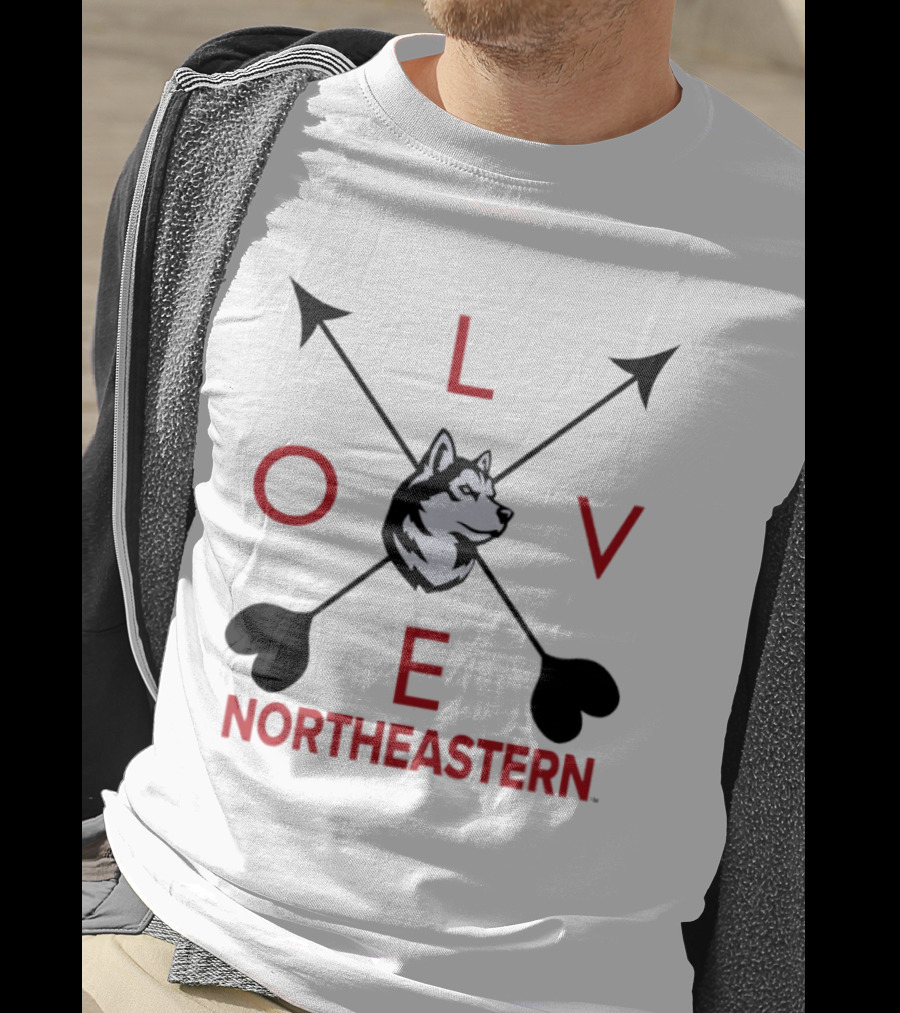 Northeastern Huskies Love Arrows Valentine's Day Gray Pullover T-Shirt
