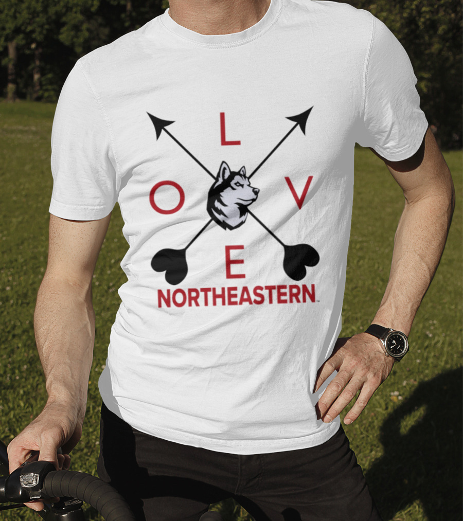 Northeastern Huskies Love Arrows Valentine's Day Gray Pullover T-Shirt