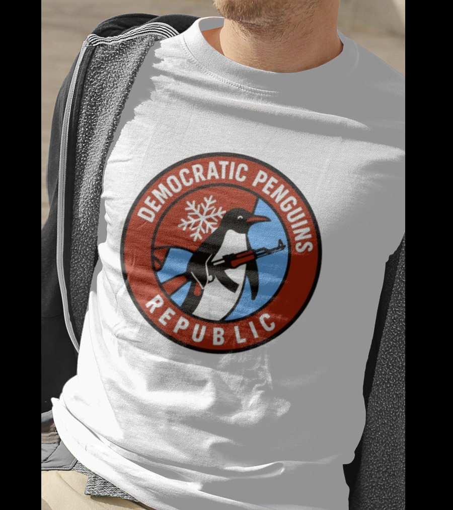 Democratic Penguins Republic Emblem With AK 47 And Snowflake T-Shirt