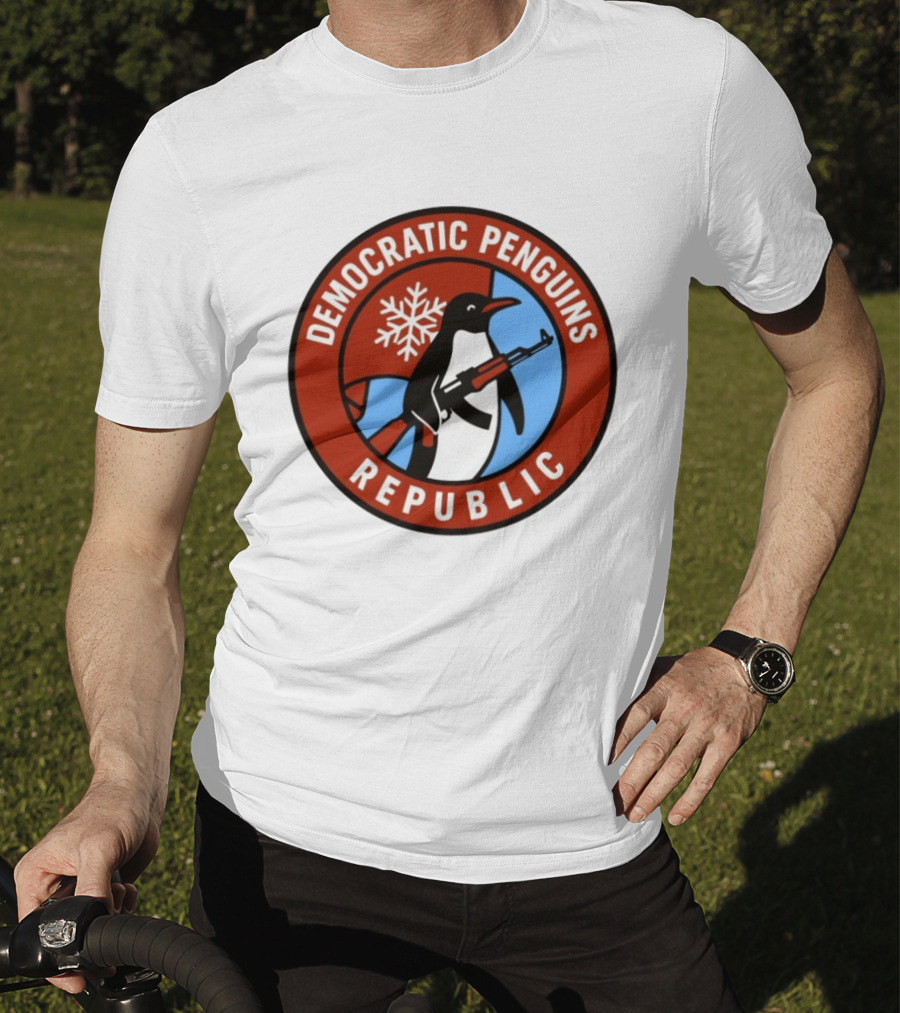 Democratic Penguins Republic Emblem With AK 47 And Snowflake T-Shirt