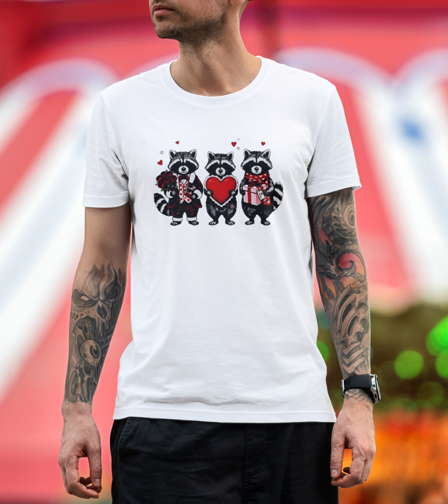 Valentine's Raccoons Love Heart Roses T-Shirt