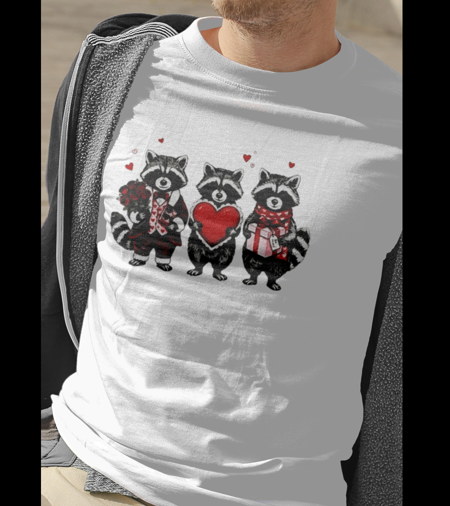 Valentine's Raccoons Love Heart Roses T-Shirt