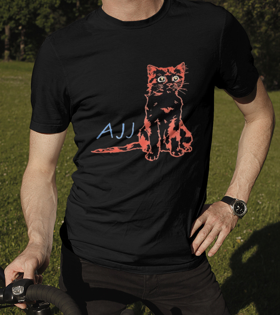 AJJ Cat Vibrant Cartoon Rock Band Merchandise T-Shirt