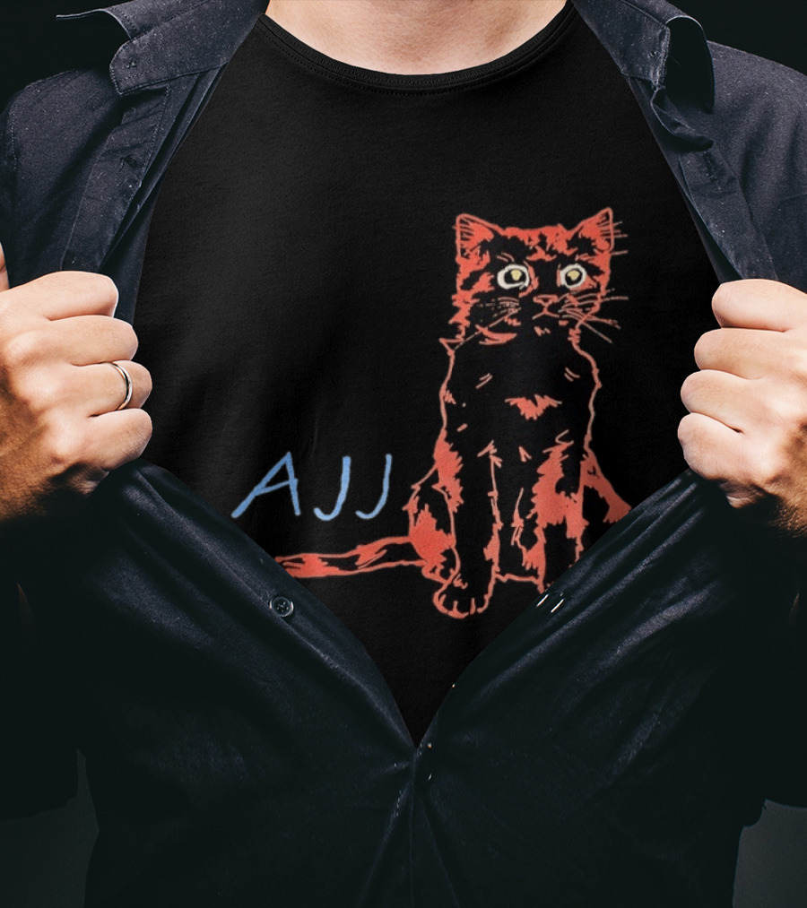 AJJ Cat Vibrant Cartoon Rock Band Merchandise T-Shirt