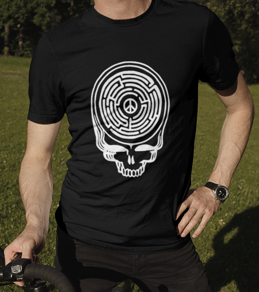 Find Peace Skull Maze Black Cre Neck T-Shirt