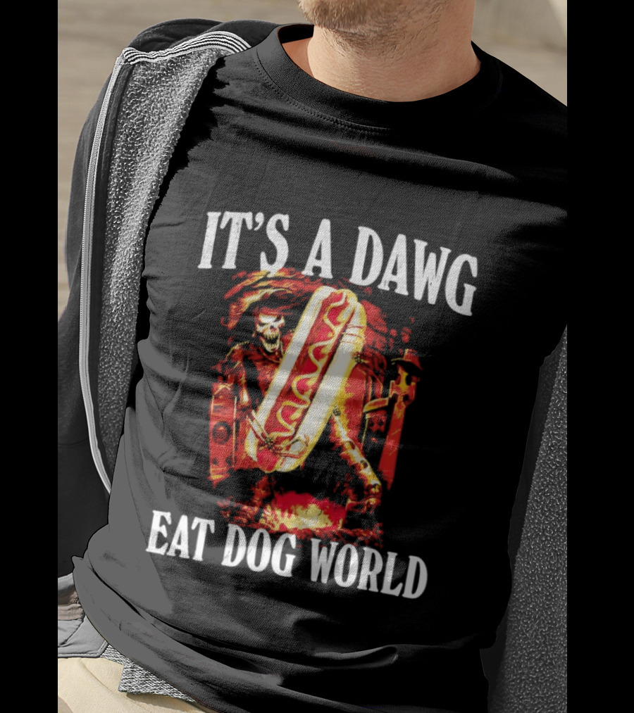 Grim Reaper With Hotdog It's A Dawg Eat Dog World T-Shirt