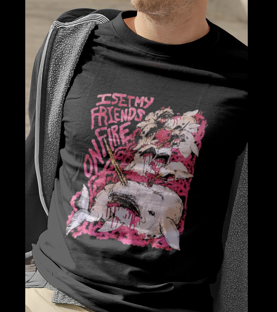 I Set My Friends On Fire Narwhal Pink And White T-Shirt