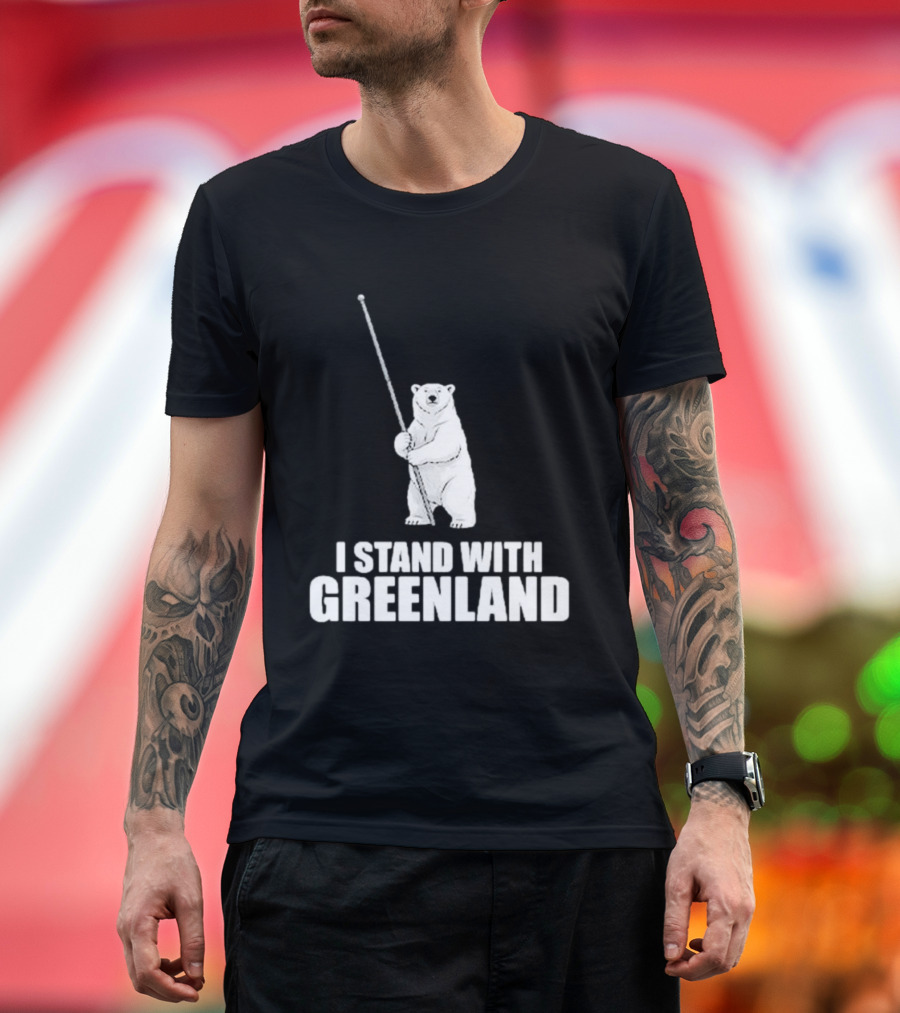 I Stand With Greenland Polar Bear Holding Staff T-Shirt
