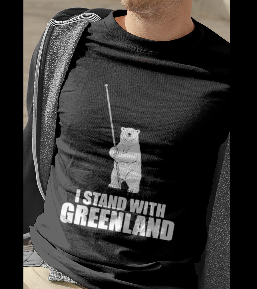 I Stand With Greenland Polar Bear Holding Staff T-Shirt