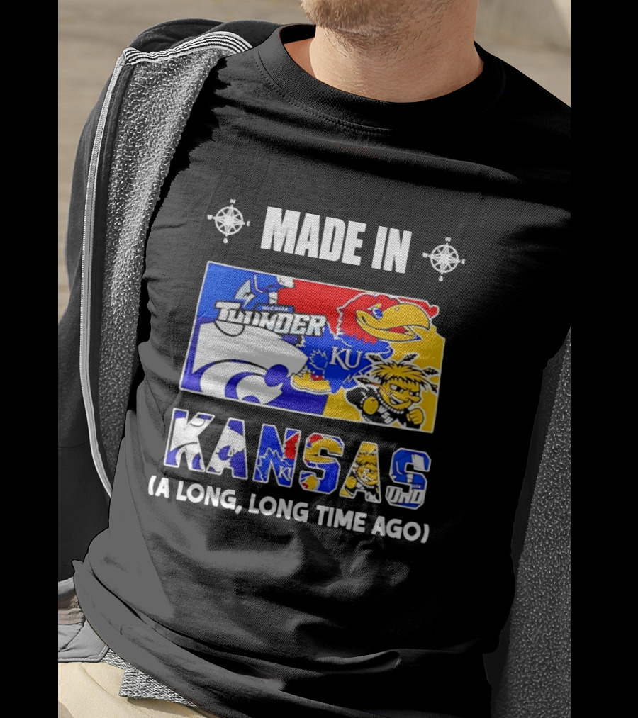 Made In Kansas Long Time Ago Wichita Thunder KU Wildcats Jayhawks Mashup T-Shirt