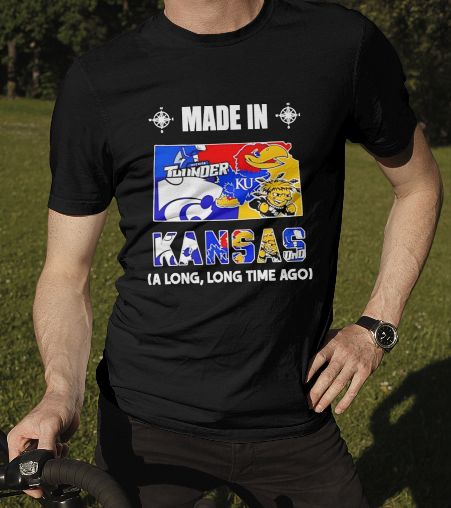 Made In Kansas Long Time Ago Wichita Thunder KU Wildcats Jayhawks Mashup T-Shirt
