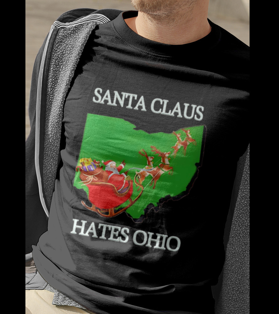 Santa Claus Hates Ohio Christmas Reindeer Sleigh Ohio State Buckeyes T-Shirt
