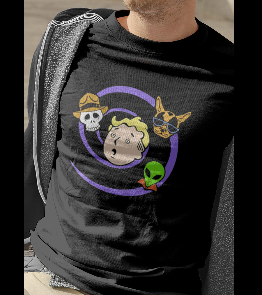 Vault Boy Wild Wasteland Skull Alien Dog T-Shirt