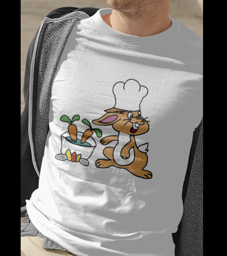 Cartoon Bunny Chef Cooking With Carrots And Pot T-Shirt